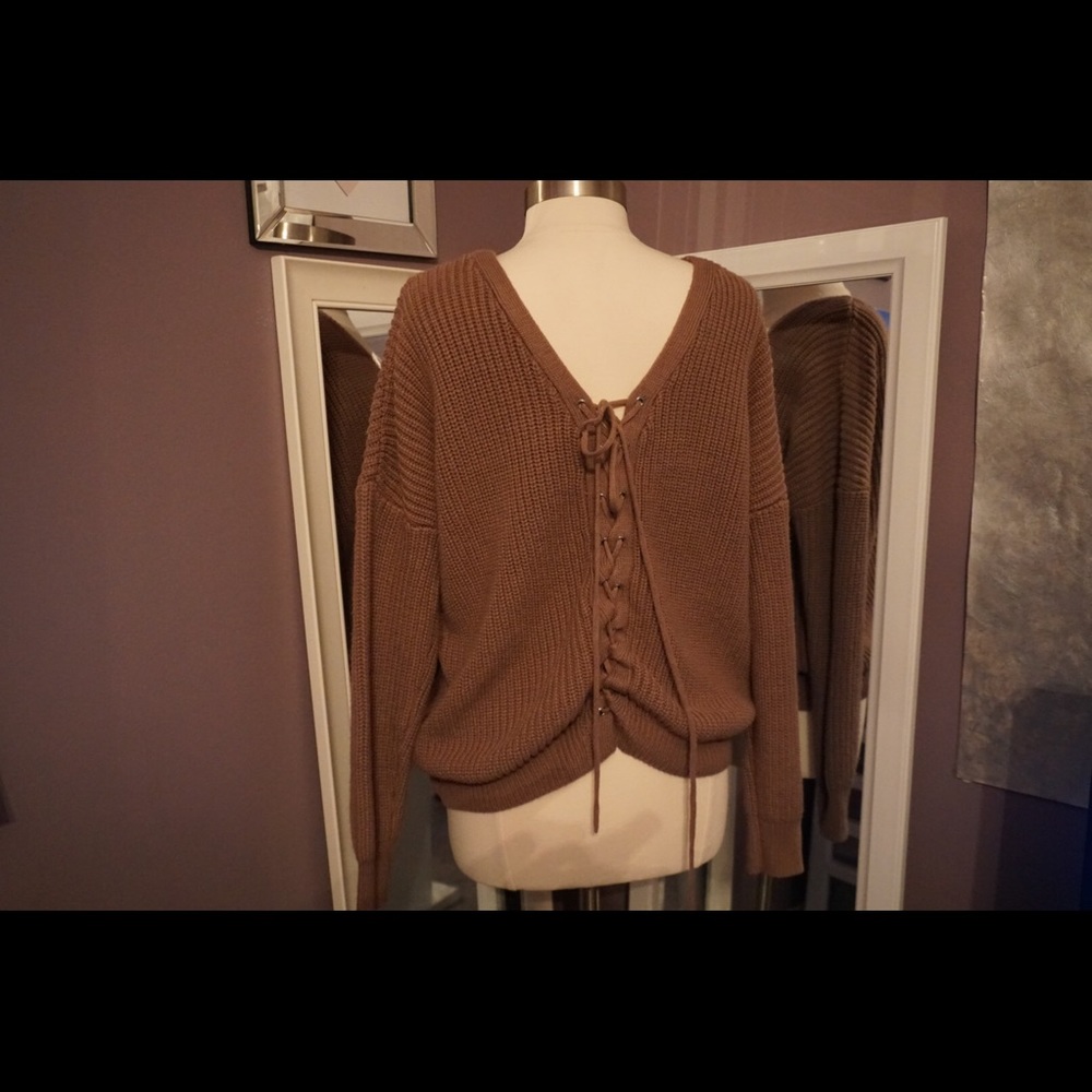 Charlotte Russe Mauve Sweater with Lace Up Back